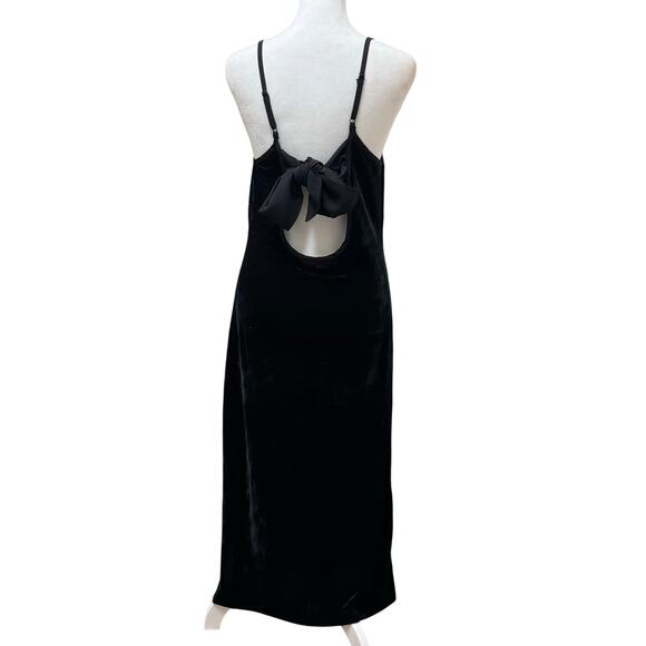 Band of the Free Black Velvet Open Back Midi Dress Tie Back Size Medium - Picture 5 of 7